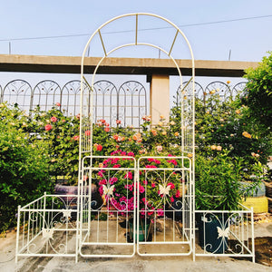 English Elm Metal Garden Arch Gate with Planter Stands Powder Coated Steel Rose Climbing Support W1586P243826