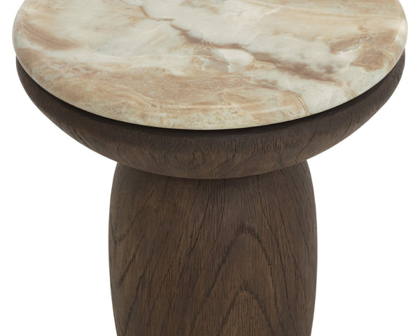 Sunpan ORULA End Table - Elegant Marble-Look Top with Warm Oak Base - Perfect Accent for Any Room 112808