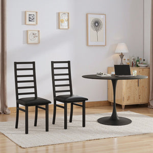 English Elm Metal Dining Chairs Set Of 2 - Sleek Armless High Back Design, Durable Pu Leather, Modern Black Finish W757P232710