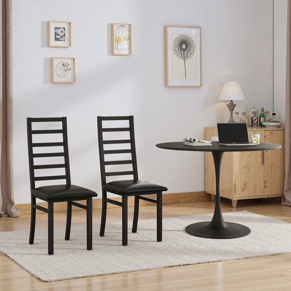 English Elm Metal Dining Chairs Set Of 2 - Sleek Armless High Back Design, Durable Pu Leather, Modern Black Finish W757P232710