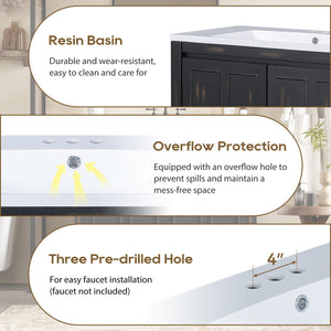 English Elm 36" Retro Espresso Bathroom Vanity Organizer with Sink — Solid Wood, Handcrafted Distressed Finish, Spacious Storage and Soft-Close Doors SV000004AAE-2