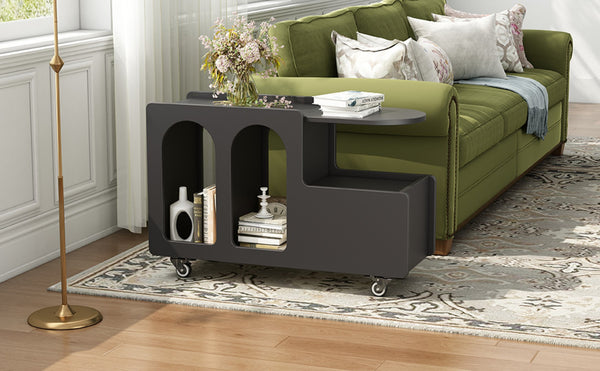 English Elm On-Trend Mobile End Table With Lockable Wheels, Cream Nightstand With Storage For Living Spaces N721P191983B-GIGA