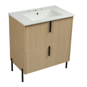 English Elm Christopher Knight Home® - 30" Bathroom Vanity With Ceramic Sink, Soft-Close Drawers & Elegant Fluted Design For Small Spaces N817P295761N