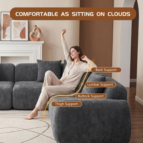 English Elm Oversized Velvet Cloud Sectional with Memory Foam Cushioning and L-shape Chaise Lounge Grey W3728S00014