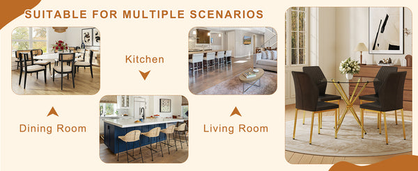 English Elm 4-Piece Dining Set: Modern Luxe Round Glass Table & Stylish Black-Gold Chairs For Chic Spaces W1151S03684