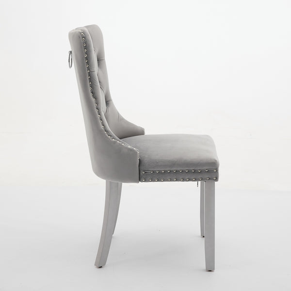 English Elm A&a Furniture Nikki Velvet Wingback Dining Chair Set with Nailhead Trim Solid Wood W1143P179490