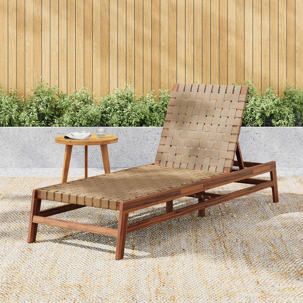 English Elm Christopher Knight Home® - Outdoor Rope Chaise Lounge with Acacia Wood Frame and Adjustable 4-Position Recline for Patio Comfort Light Brown,Mocha 84.84 L x 29.13 W x 5.78 H N776P288556B