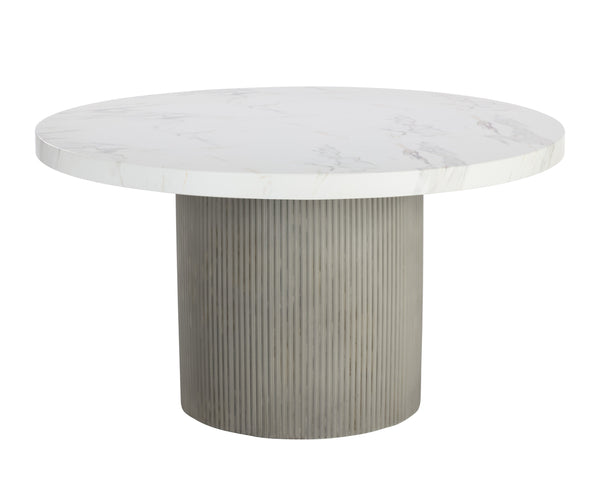 Sunpan Nicolette Dining Table – Contemporary Round Design with Unique Concrete Finish for Indoor and Outdoor Use Light Grey / Marble Look