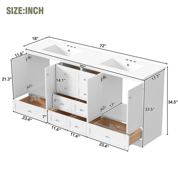 English Elm 72" Freestanding Bathroom Vanity Mdf Shaker Style with Ceramic Sink and Soft Close Storage N729P000031K