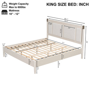 English Elm Solid Pine King Platform Bed with Upholstered Headboard and Industrial Metal Accents Grey,Light Grey N770PK361419E