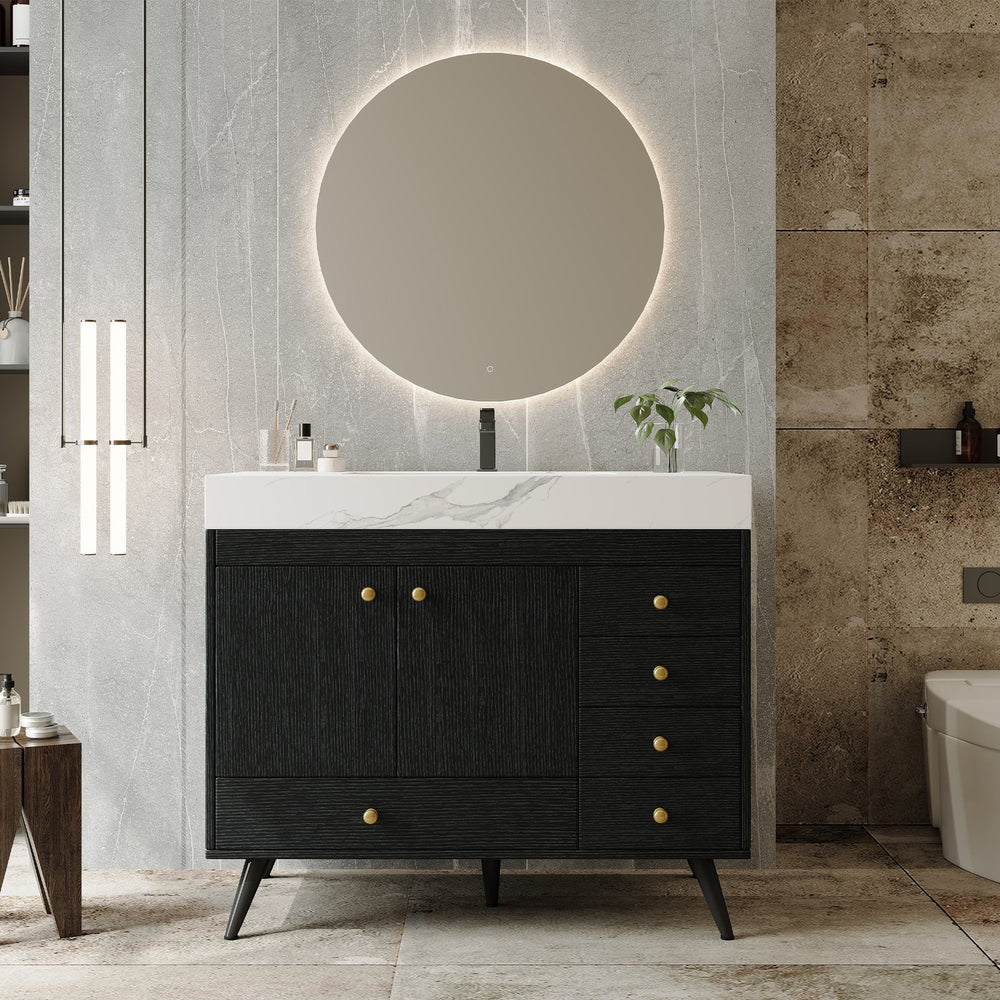 English Elm 36" Freestanding Bathroom Vanity Sintered Stone Top Ceramic Sink Stainless Steel Legs Black,Gold,White W3136S00068