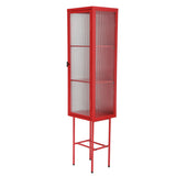 Retro Metal Tall Display Cupboard with Glass Door, 3 Shelves, Red - for Office, Living Room, Kitchen Console, Sideboard.