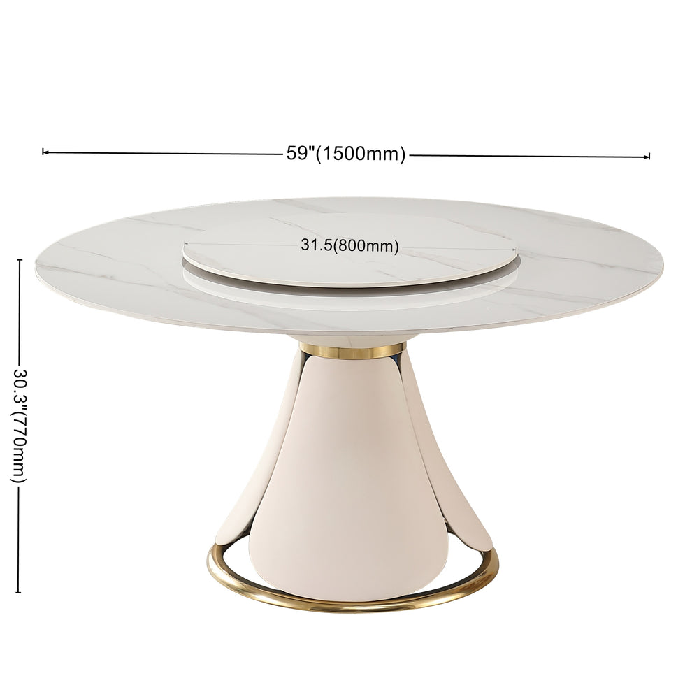 English Elm 59.05"modern Sintered Stone Dining Table with Lazy Susan and Six Leather Chairs W509S00185