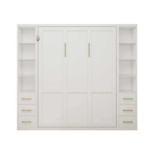 English Elm Desk Murphy Wall Bed Queen with Side Storage Cabinets for Home Office Study W5290S00003