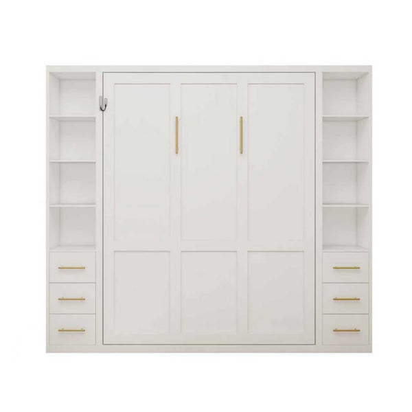 English Elm Desk Murphy Wall Bed Queen with Side Storage Cabinets for Home Office Study W5290S00003
