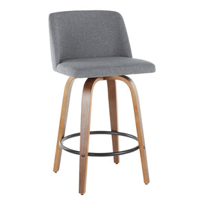 English Elm Toriano Mid-Century Modern Counter Stools - Set Of 2, Stylish Swivel Seats In Walnut & Grey Fabric B202S00383-GIGA