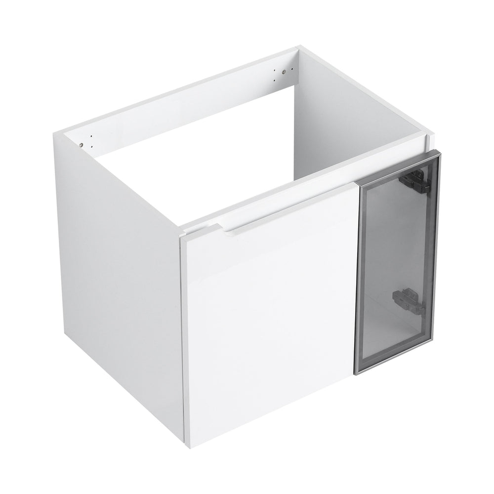 English Elm 24" Floating Bathroom Vanity Glossy White Plywood Cabinet with Grey Glass Doors W999P387157