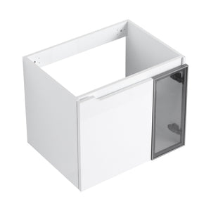 English Elm 24" Floating Bathroom Vanity Glossy White Plywood Cabinet with Grey Glass Doors W999P387157