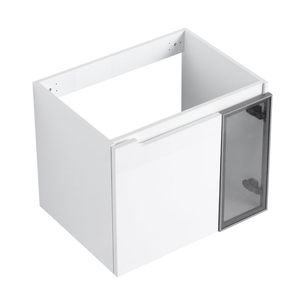 English Elm 24" Floating Bathroom Vanity Glossy White Plywood Cabinet with Grey Glass Doors W999P387157