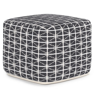 English Elm Noreen Square Pouf Ottoman — Handcrafted Cotton Woven Pattern, Supportive Dense Bead Filling, 18" Dark Gray B136P159331