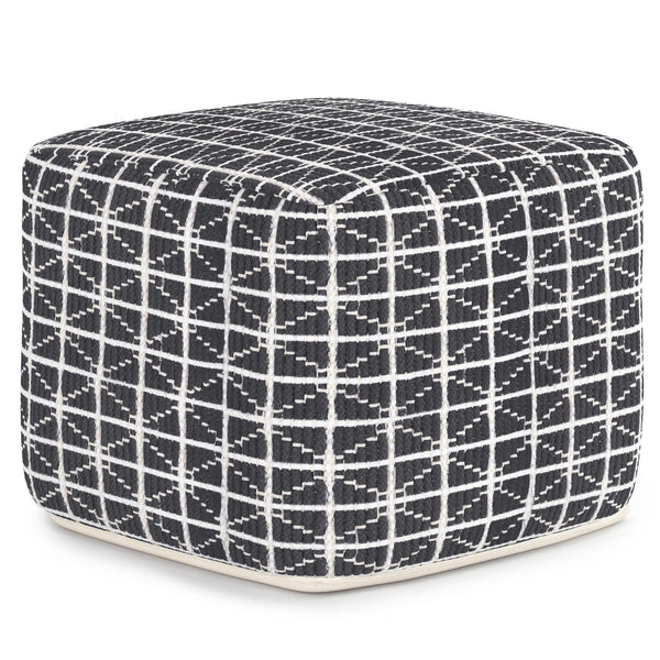 English Elm Noreen Square Pouf Ottoman — Handcrafted Cotton Woven Pattern, Supportive Dense Bead Filling, 18" Dark Gray B136P159331