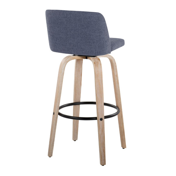 English Elm Toriano Set Of 2 Contemporary Barstools With Blue Fabric, White-Washed Wood & Black Metal Footrest B202S00665-GIGA
