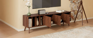 English Elm 68" Mid-century Walnut Media Console with Open Shelves and Soft-close Cabinet Storage N710P446195P