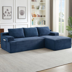 English Elm L-shaped Cloud Sectional Corduroy Sleeper Sofa Deep Seat Modular Living Room Couch W2339P424641