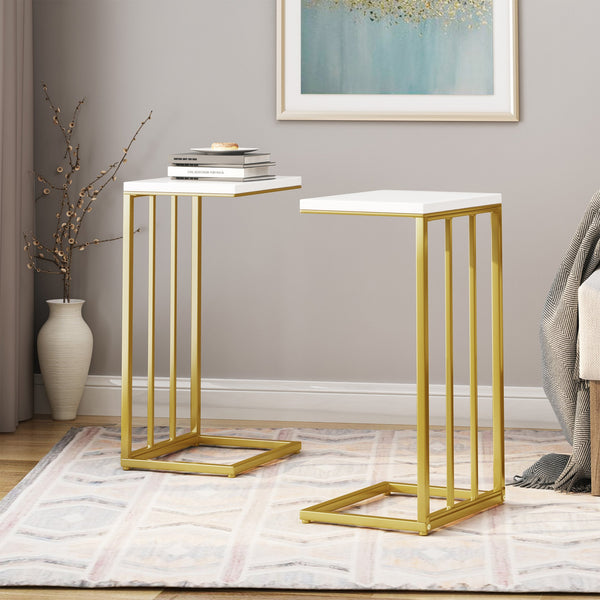 English Elm Christopher Knight Home® - END TABLE Modern Glam C-Shape Side Table with Durable Iron Frame and Sleek MDF Top for Living Rooms Gold+White 66793.00MP2