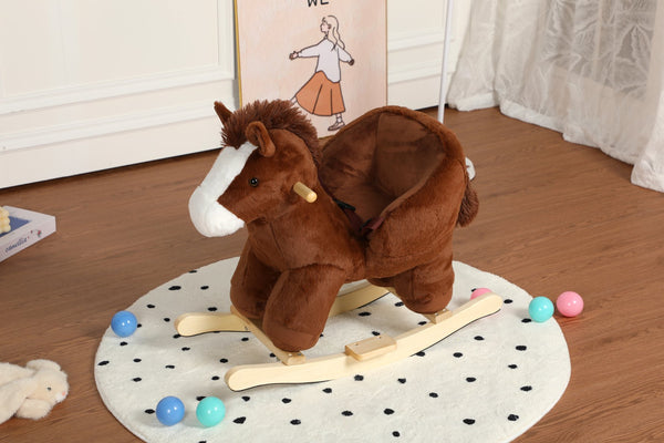 English Elm Kids Plush Rocking Horse Toddler Toy with Sound Box Hand Puppets and Secure Safety Belt W3723P374143
