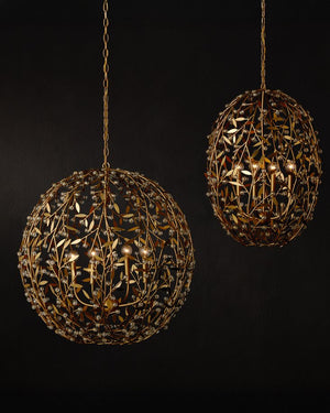 Currey & Company Secret Garden Gold Orb Chandelier - Elegant Biophilic Lighting With Handcrafted Crystal Accents Gold Crystal ,Wrought Iron 9000-1289-currey-company
