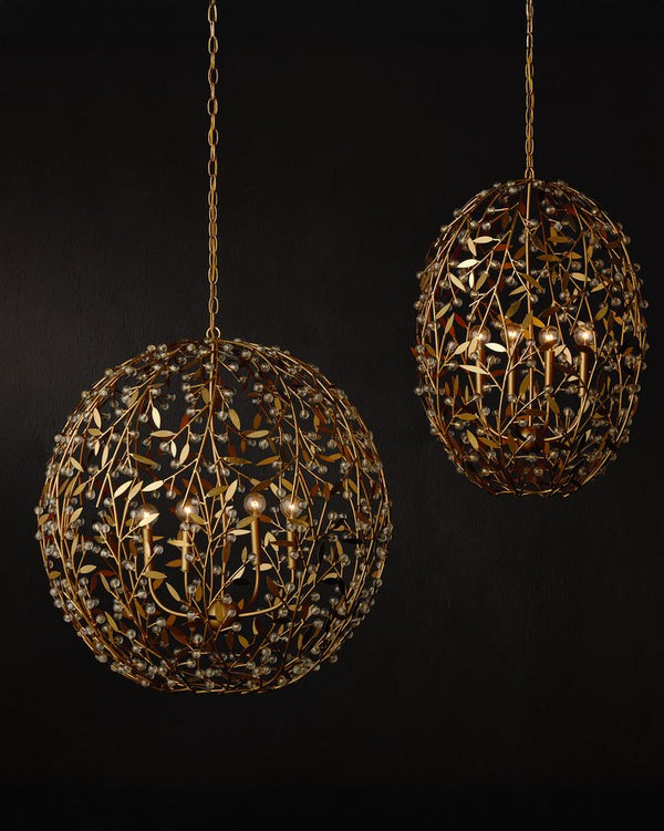 Currey & Company Secret Garden Gold Orb Chandelier - Elegant Biophilic Lighting With Handcrafted Crystal Accents Gold Crystal ,Wrought Iron 9000-1289-currey-company