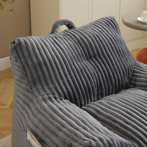 English Elm Giant Plush Bean Bag Chair with Armrests and Footstool for Ultimate Comfort, Durable Corduroy Lounge Sofa Grey W1117P309391