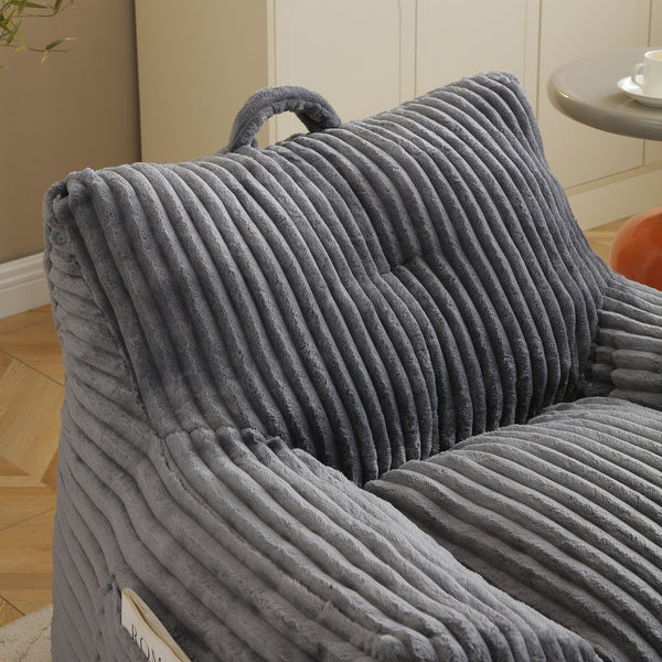 English Elm Giant Plush Bean Bag Chair with Armrests and Footstool for Ultimate Comfort, Durable Corduroy Lounge Sofa Grey W1117P309391
