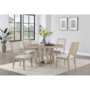 English Elm Verdugo Elegant Whitewashed Round Dining Table with Curvy Pedestal Base, Half-Convex Edge, Compact Chic B062P358470