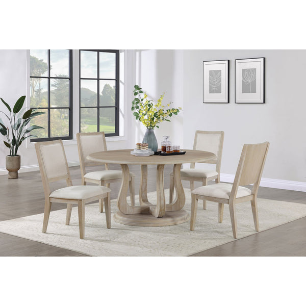 English Elm Verdugo Elegant Whitewashed Round Dining Table with Curvy Pedestal Base, Half-Convex Edge, Compact Chic B062P358470
