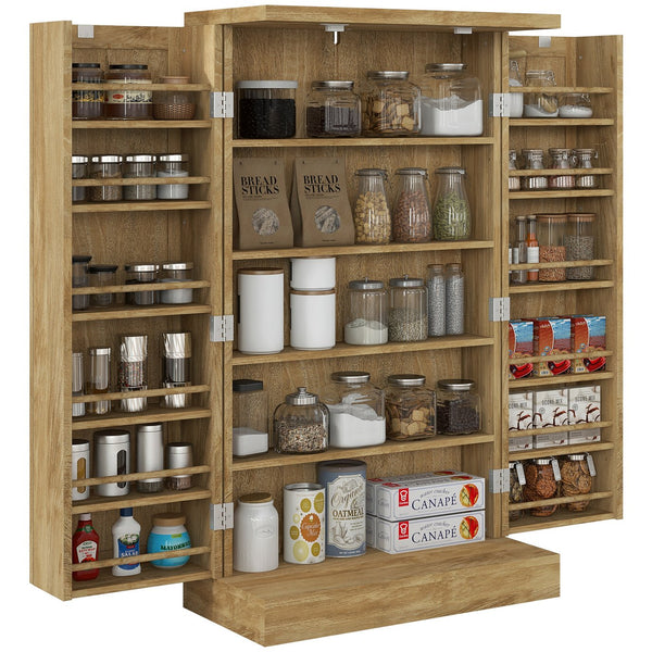 English Elm HOMCOM 41" Kitchen Pantry Cabinet with 5-Tier Shelves, 12 Door Racks, Anti-Tip Straps, Sleek Design Natural Wood W2225P217122