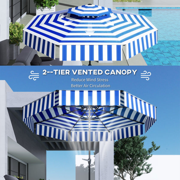 English Elm 2-tier Vented Market Umbrella with Crank Upf 30 Plus Polyester Canopy for Patio Dining T3971P427536