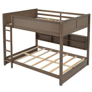 English Elm Queen Over Bunk Bed Solid Pine Cabin Frame with Storage and Usb Charging Wood GX000399AAD