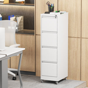 English Elm 4 Drawer Locking File Cabinet on Wheels with Anti-Tilt System, Corrosion-Resistant Metal, Secure Mobile Storage White T2398P310005