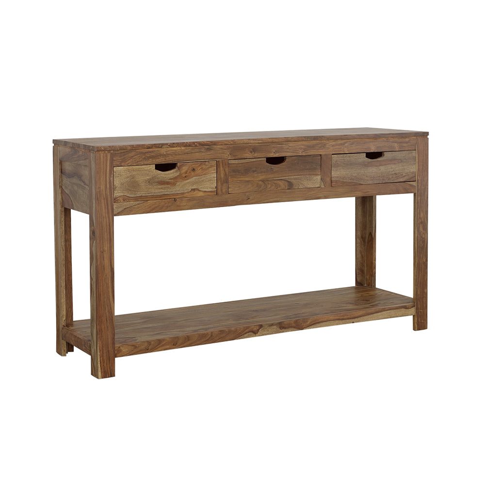 English Elm Tucker Sheesham 3-Drawer Console Table in Natural Finish with Lower Shelf, Timeless Organic Grain Storage B062P331109