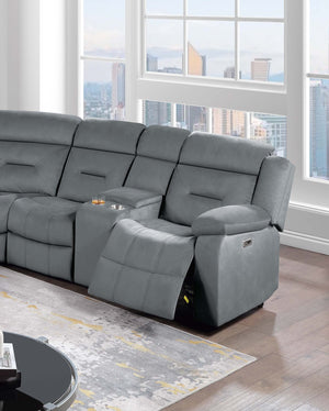 English Elm Contemporary Power Reclining Sectional Velvet Tufted Five Seat Living Room Set Dark Gray B011S02154