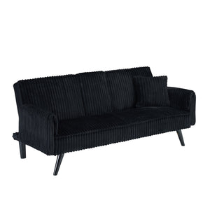 English Elm Minimalist Corduroy Reclining Sofa with Convertible Flat Sleeper and Cup Holder Black W3356P421777