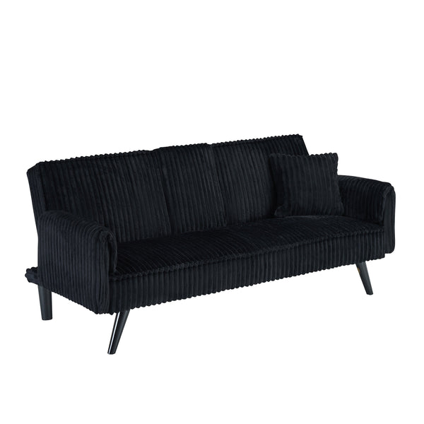 English Elm Minimalist Corduroy Reclining Sofa with Convertible Flat Sleeper and Cup Holder Black W3356P421777
