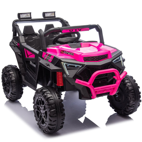 English Elm 24v 400w Kids Electric Utv Ride on with Remote Bluetooth Led Suspension Cockpit Pink W1578P284294