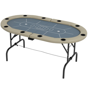 English Elm Soozier Foldable Poker Table For 10 Players - 70" Oval Casino Game Table With Cup Holders & Comfort W2225P217199-GIGA