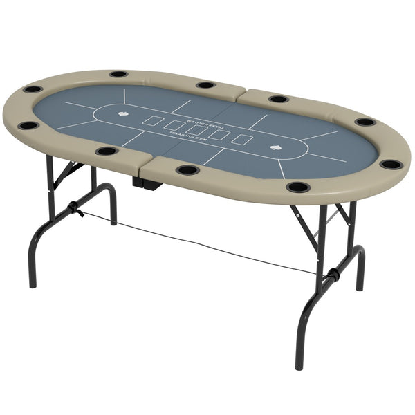 English Elm Soozier Foldable Poker Table For 10 Players - 70" Oval Casino Game Table With Cup Holders & Comfort W2225P217199-GIGA