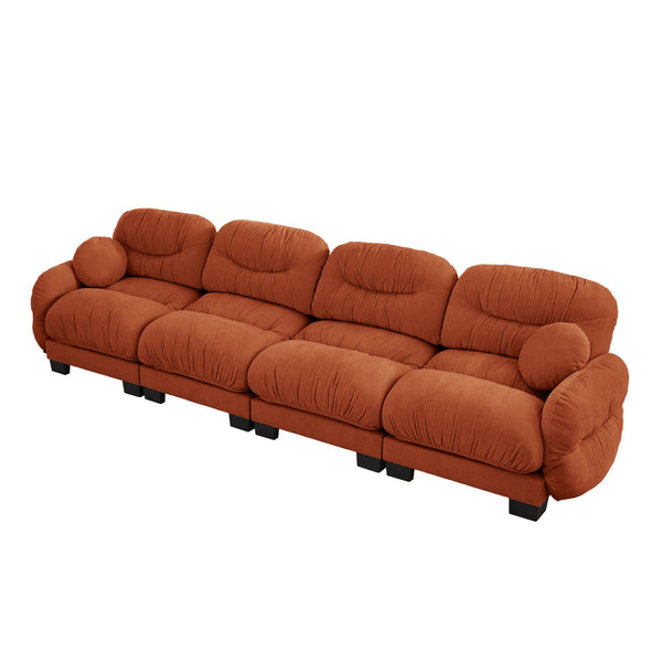 English Elm Pleated Chenille Modular Sofa with Ergonomic Foam Cushions and Sculptural Curved Armrests Orange W5656S00070