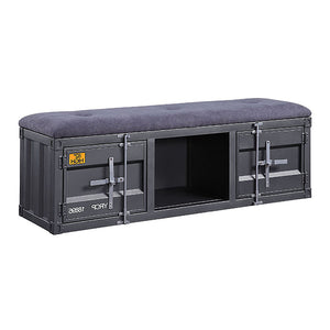 English Elm Grey Storage Bench with Gunmetal Iron Frame, Upholstered Seat, Locking Cabinet & Open Shelf for Entryway Organization and Secure Shoe Storage B062P189168