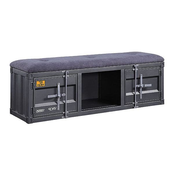 English Elm Grey Storage Bench with Gunmetal Iron Frame, Upholstered Seat, Locking Cabinet & Open Shelf for Entryway Organization and Secure Shoe Storage B062P189168
